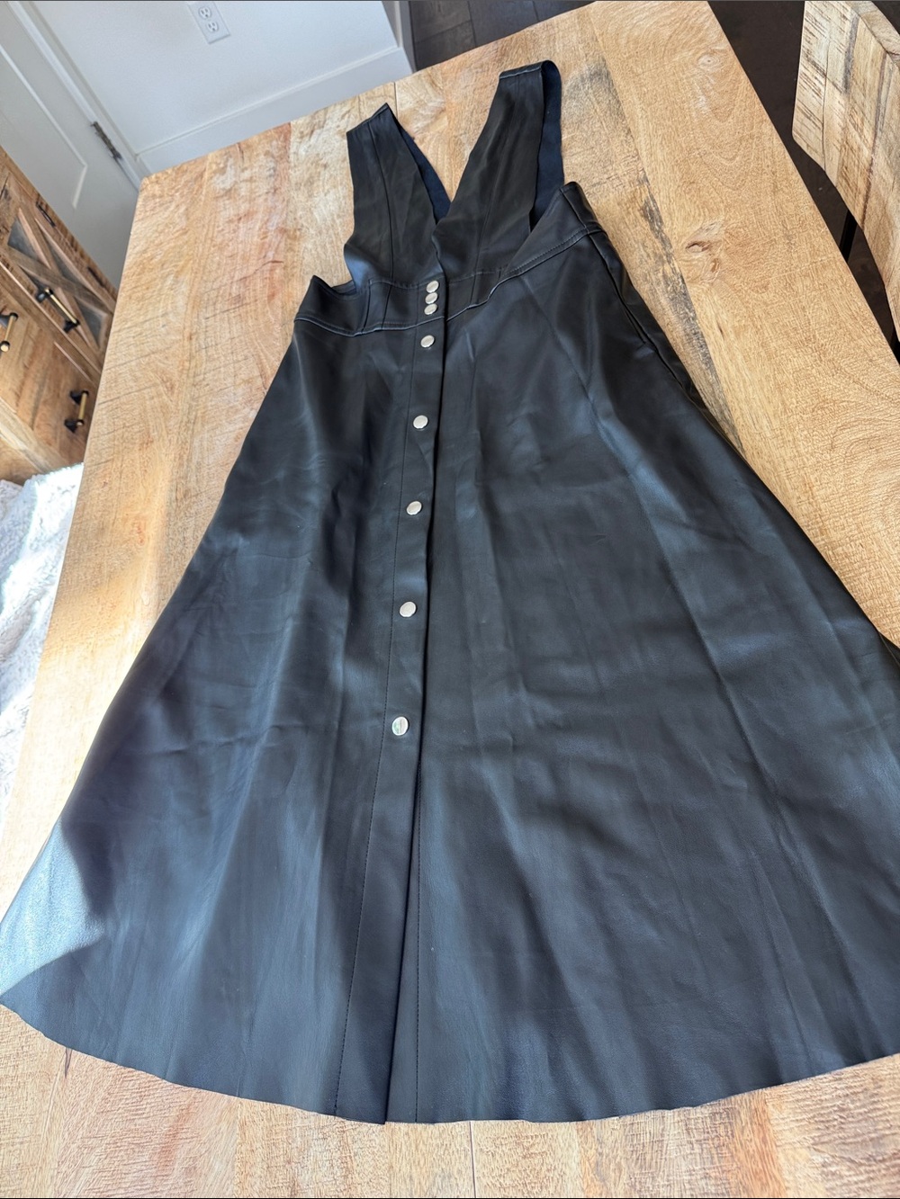 Bohme Black Faux Leather Button-Front Pinafore Midi Dress